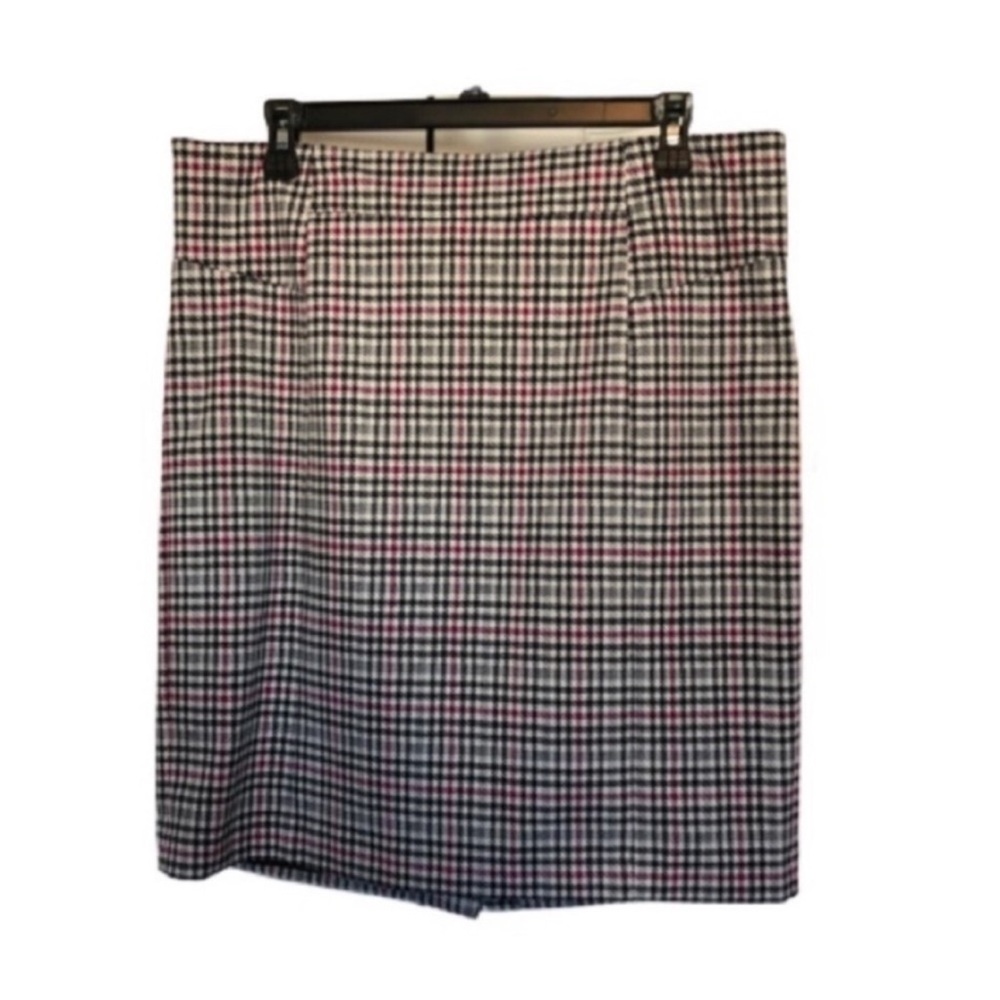 Michael Kors Black and Pink Plaid Pencil Skirt